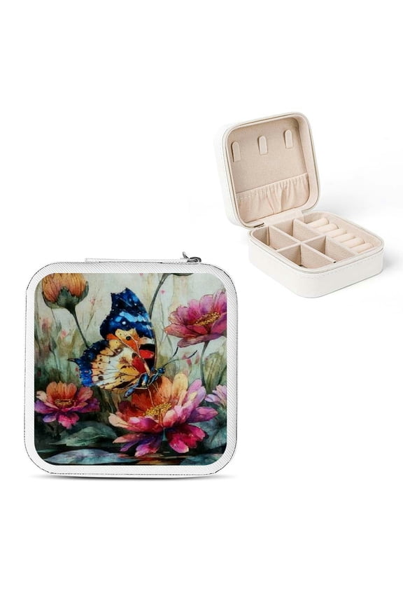 Butterfly Flowers Jewelry Box for Necklaces, Rings, Earrings White
