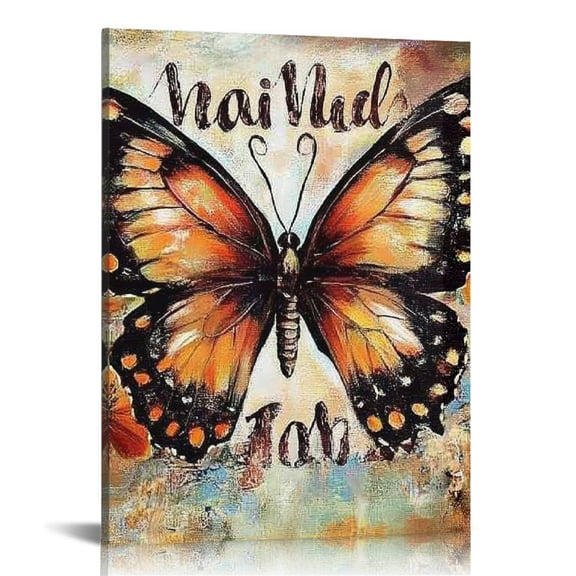 ZFLMY Butterfly Flowers Painting Canvas Print for Home Decor, Ready to Hang Wall Art for Living Room Bedroom Office, Gift Idea for Wedding Anniversary Christmas 16x20in