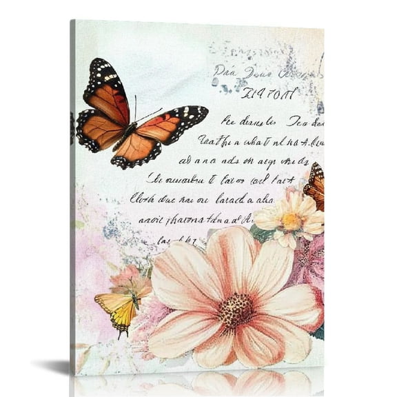 ZFLMY Butterfly Flowers Theme Modern Canvas Prints Wall Art for Home Decor Living Room Bathroom Bedroom Office, Perfect Gift Ideas for Various Occasions, 12x16/16x20 Inches 12x16in