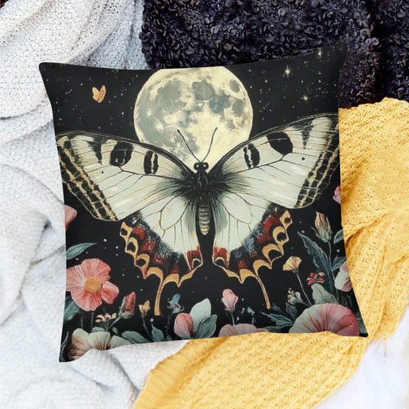 ZFLMY Butterfly Full Moon Flowers Throw Pillow Cover Decorative Cushion 24x24in