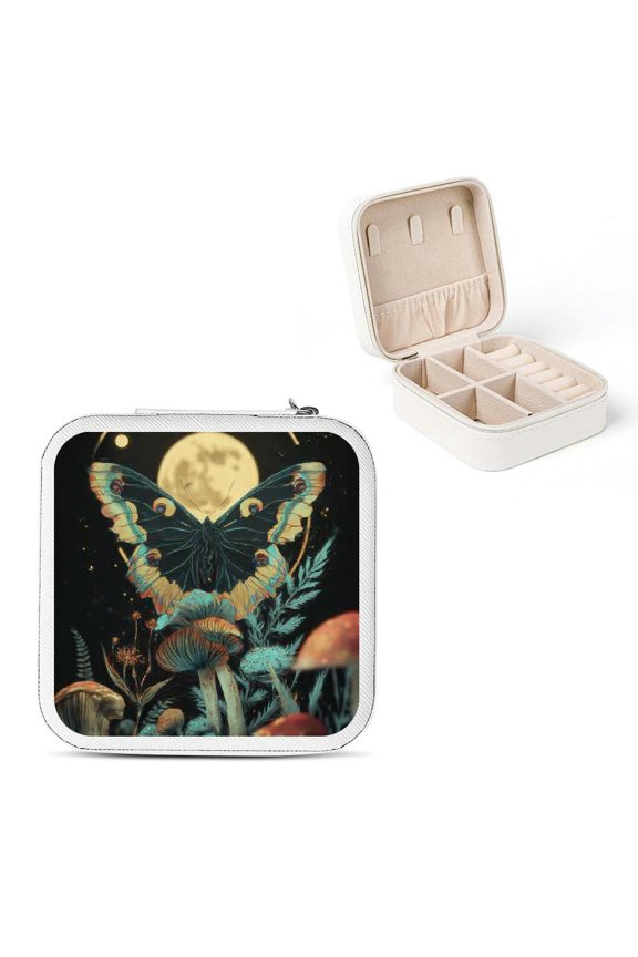 Butterfly Full Moon Mushrooms Jewelry Box for Necklaces Rings White