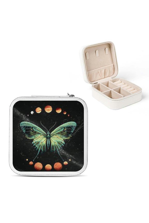Butterfly Planets Travel Jewelry Box for Necklaces Rings Earrings White