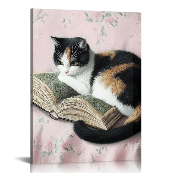 ZFLMY Cat Couch Book Canvas Print Wall Art Home Decor 12x16 16x20 16x20in