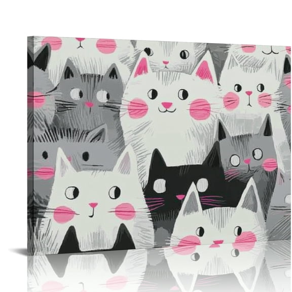 ZFLMY Cats Pink Eyes Wall Decor Canvas Art Modern Prints for Home Bedroom Kitchen Bathroom, Ready To Hang Room Home Art Decor 16x12in