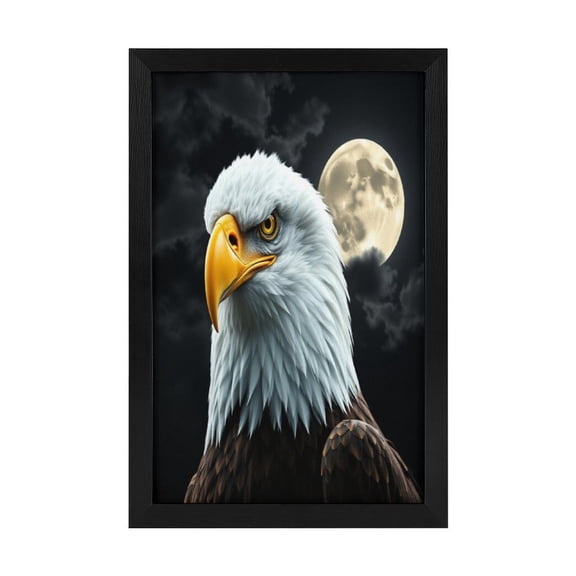 ZFLMY【Close-up of a Bald Eagle Under the Moon】Wall Art Frame - 【Black】Wooden Frame Canvas Painting, Home Bedroom Living Room Wall Decoration
