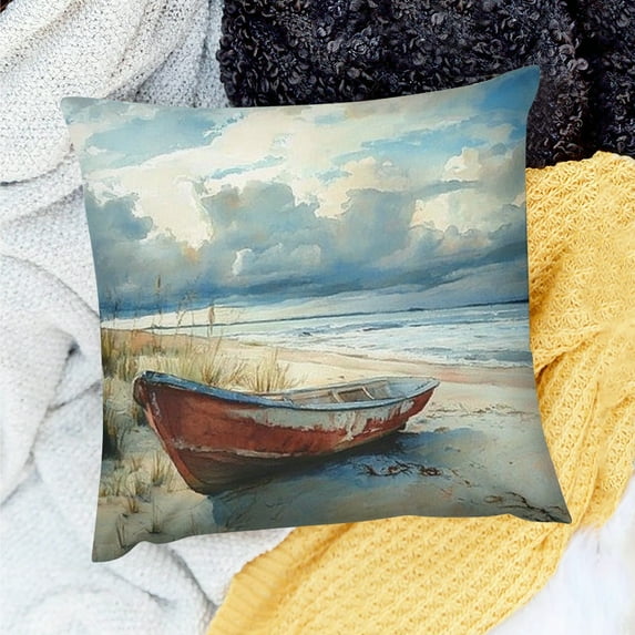 ZFLMY Coastal Beach Ocean Pillows Cover Lighthouse Boat Chair Decor Throw Pillow Covers Summer Pillowcase Cushion Case Nautical Pillow Decorative for Couch Sofa Home Office Outdoors 18x18in