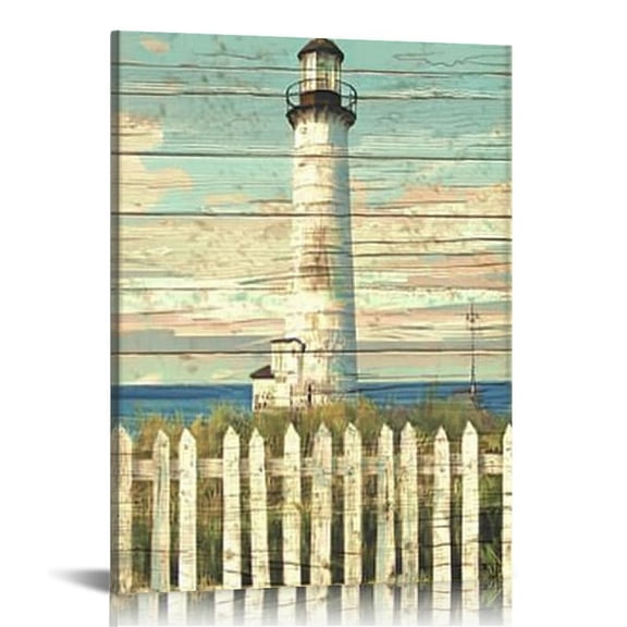 ZFLMY Coastal wall art, lighthouse, ocean, canvas, painting, ocean, pictures, vintage artwork, country home décor, ready to hang, suitable for bathroom, bedroom 16x20in