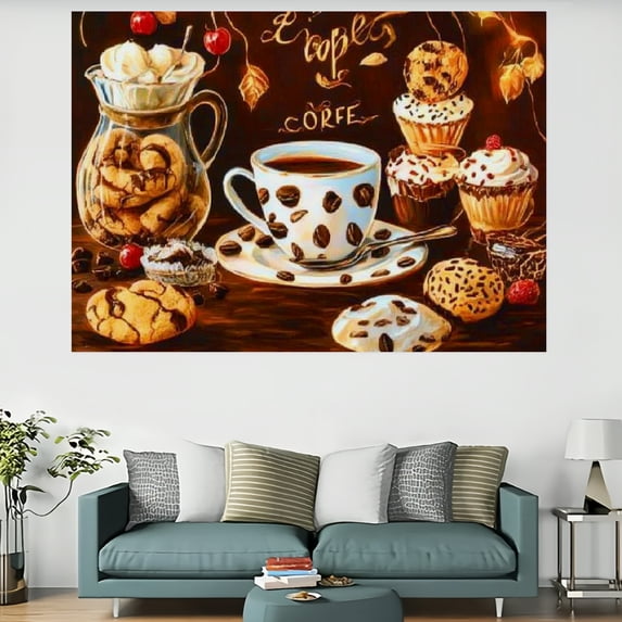 ZFLMY Coffee Girl Tapestry Cake Food Tapestry Bedroom, Dessert Theme Wall Tapestry Sweet Cookie Tapestry Suitable for Kids Boys Girls Teens 60x40in