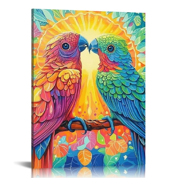 ZFLMY Colorful Birds Sun Psychedelic Canvas Wall Art Home Decor 12x16in