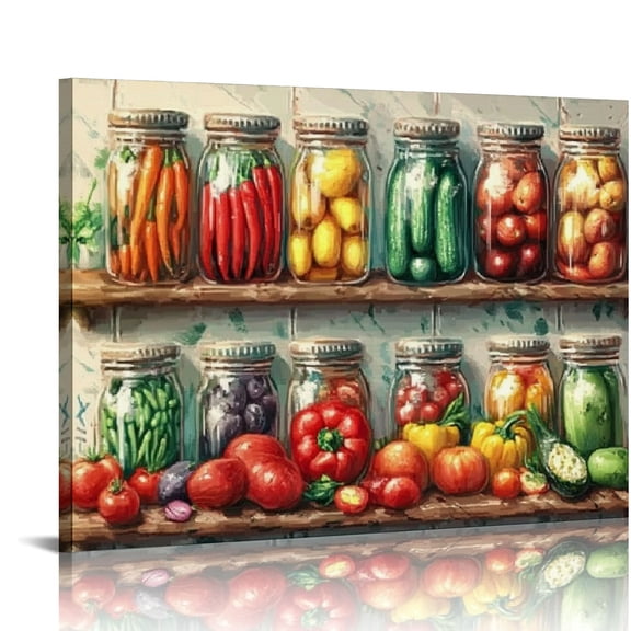 ZFLMY Colorful kitchen wall decoration, mason jar, canvas wall art, farmhouse, spice food, print picture, countryside, still life, painting, vintage vegetable, artwork, restaurant, home décor 20x16in
