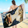 thumbnail image 1 of ZFLMY Cow Horns Airbrush Beach Towel for Women, Ultra-Soft Microfiber, Bathroom, Beach, Yoga, Camping, Hiking, 55.1x27.6 Inches 55.1x27.6in, 1 of 7