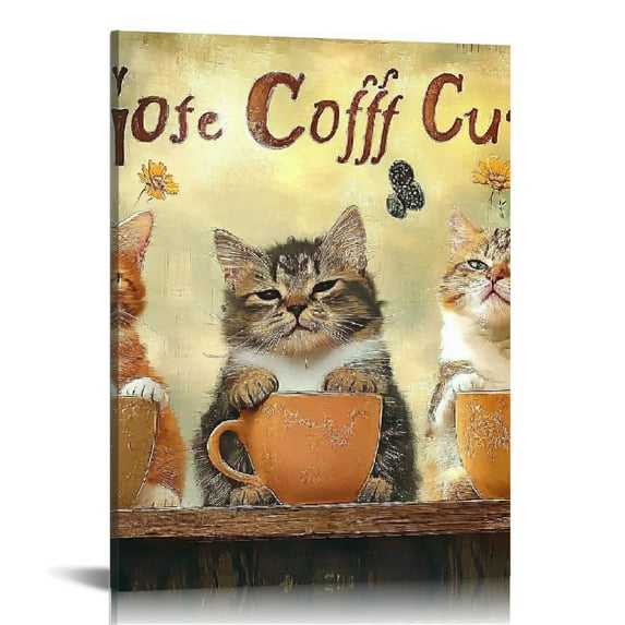 ZFLMY Cute Cat Canvas Wall Art Print On Canvas Home Decor for Living Room Bedroom Office, Perfect Gift for Various Occasions 12x16in