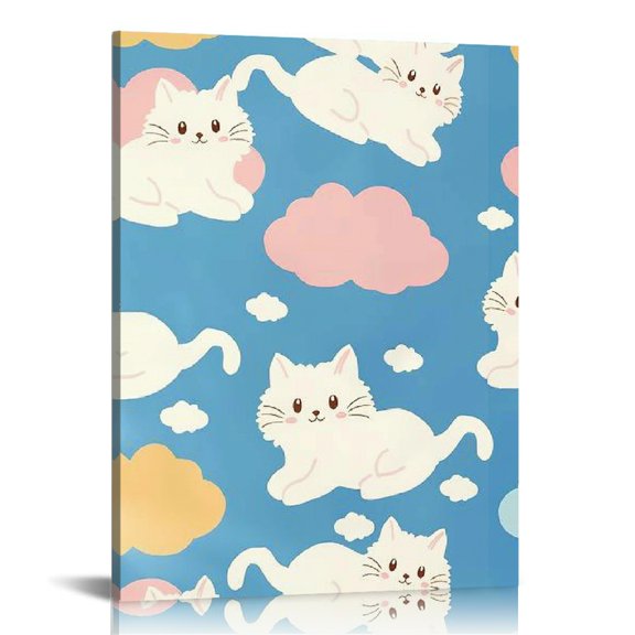 ZFLMY Cute Cat Cloud Canvas Print Wall Art Decor for Mother's Day, Home Office Decoration Gift, Fashion Kitchen Pictures, Living Room Bathroom Bedroom 12x16in