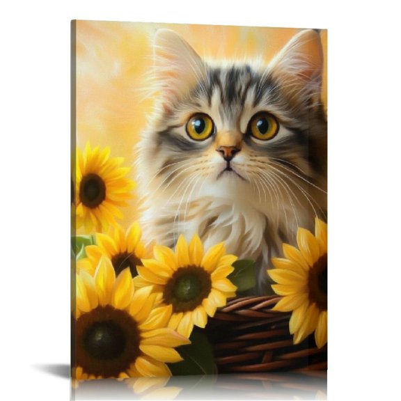 ZFLMY Cute Cat Modern Canvas Prints Home Decor for Living Room Bedroom Office, Ready to Hang Art 12x16in