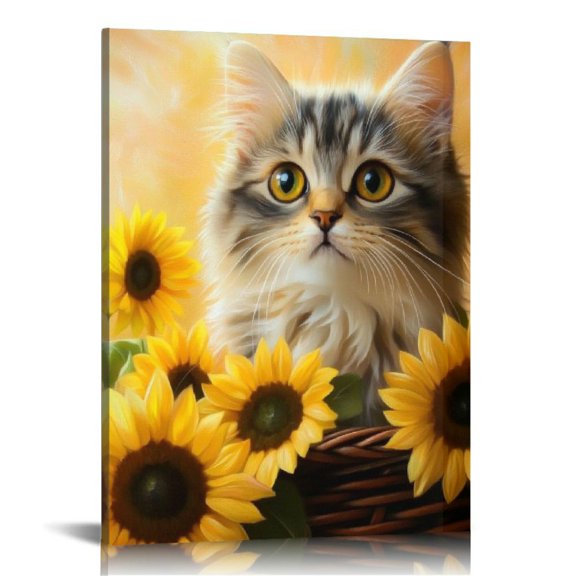 ZFLMY Cute Cat Modern Canvas Prints Home Decor for Living Room Bedroom Office, Ready to Hang Art 16x20in