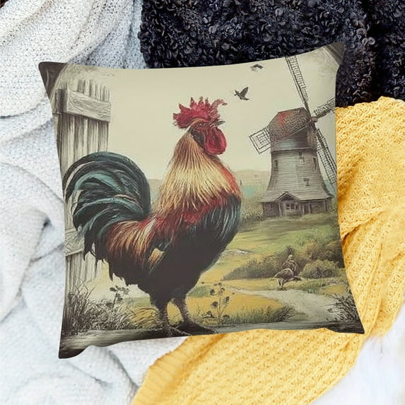 ZFLMY Cute Chicken Pillow Case Cushion Cover  Cartoon Farm Animals Throw Pillow Cover Vintage Wood Decor Decorative Throw Pillowcase for Sofa Home Decor Cushion Case 20x20in
