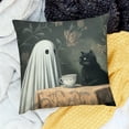 thumbnail image 1 of ZFLMY Cute Ghost Throw Pillow Cover  Kids Vintage Halloween Afternoon Tea Cushion Case for Boys Girls Black Cat Decor Pillowcase  20x20in, 1 of 5