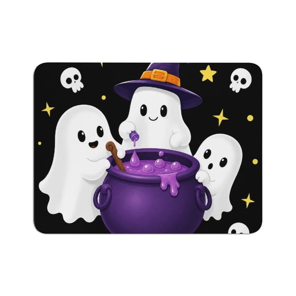 ZFLMY Cute Ghosts Purple Magic Cauldron Mouse Pad, Square Smooth Surface Desk Mat, Stitched Edge for Office, Laptop, Computer, Home