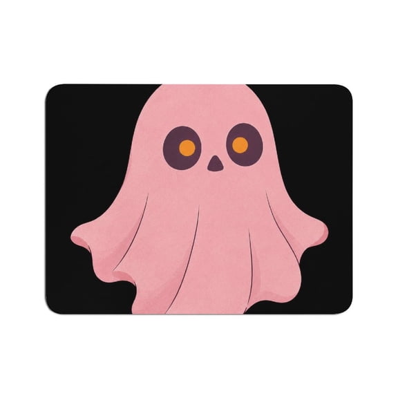 ZFLMY Cute Pink Ghost Black Background Mouse Pad, Square Smooth Surface Desk Mat, Stitched Edge for Office, Laptop, Computer, Home
