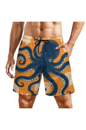 Dark Octopus Shell Pattern Men's Beach Shorts, Breathable Mesh Lining Quick Dry with Pockets, Casual Swimwear for Adults,