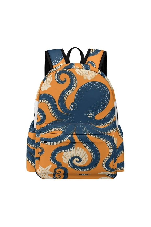 Dark Octopus Shell Pattern Printed Oxford Backpack,  Large Capacity Laptop Backpack, Water Resistant, Travel Daypack for College Work Commuting Adults,