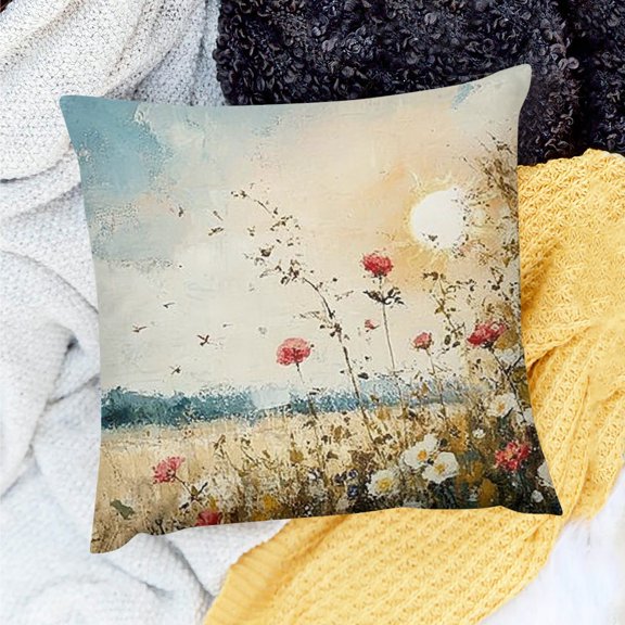 ZFLMY Decor Indoor Decoration Flowers Sun Sky Home Decor Throw Pillows Cover for Home Sofa Couch Linen 100% 18x18in