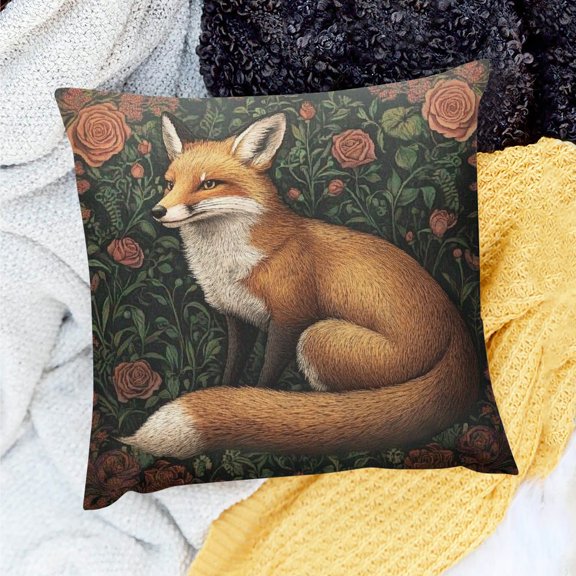 ZFLMY Decor Indoor Decoration Fox Flowers Roses Party Supplies for Home Sofa Couch Linen 100% 20x20in