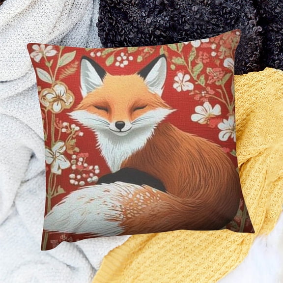 ZFLMY Decor Indoor Decoration Fox Flowers Theme Party Supplies for Home Sofa Couch Linen 100% - Set of 1 Pillow Covers 24x24in