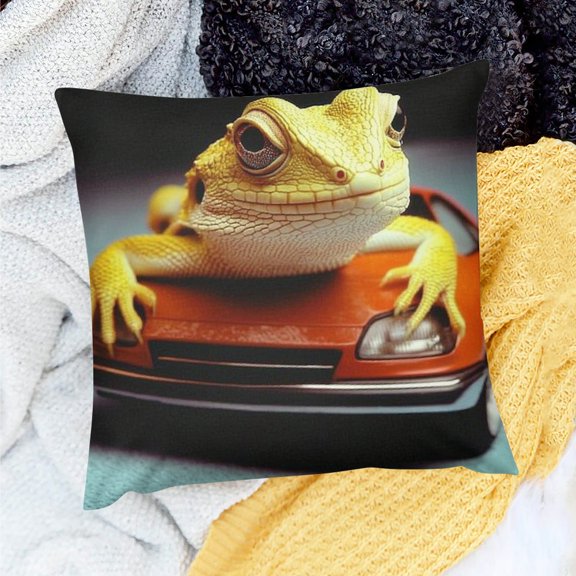 ZFLMY Decor Indoor Decoration Lizard Funny Car Pillows Cushion Case for Home Sofa Couch Linen 100% 24x24in