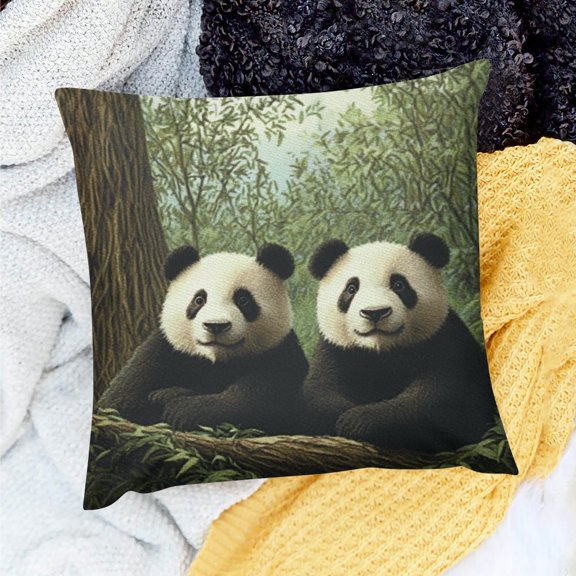 ZFLMY Decor Indoor Decoration Panda Bears Forest Linen Pillow Case for Home Sofa Couch - Set of 1, Various Sizes 20x20in