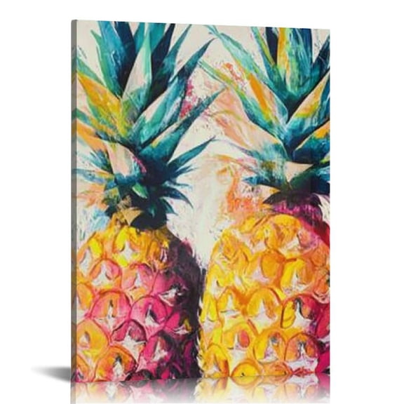 ZFLMY Decorative Wall Art Paintings Wall Decor Tropical Fruit Watercolor Pineapple Cotton And Linen Hanging  Framed Artwork Modern Aesthetic for Bedroom Living Room Office Hom 16x20in