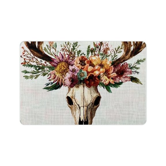 ZFLMY Deer Skull Flowers Feathers Diatom Mud Bath Mat Home Fast Absorption 24x16in