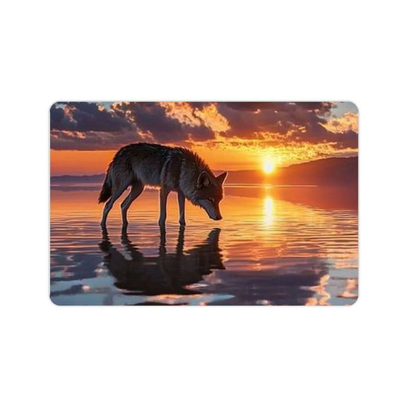 ZFLMY Diatom Mud Mats Non-Slip Wolf Sunset Reflection Home Theme Quick Drying Absorbent Rubber Backing Easy Storage Super Water Absorption 24x16in