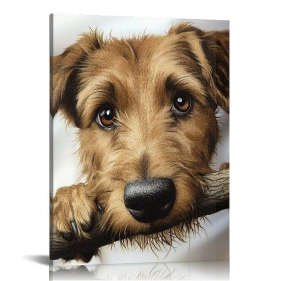 ZFLMY Dog Stick Sad Canvas Wall Art Home Decor for Living Room Office 16x20in
