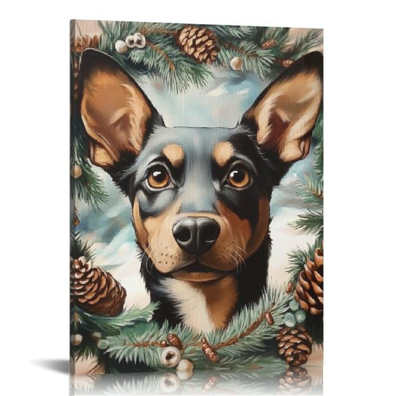 ZFLMY Dog Wreath Pine Cones Canvas Prints Wall Art Home Decor 12x16in