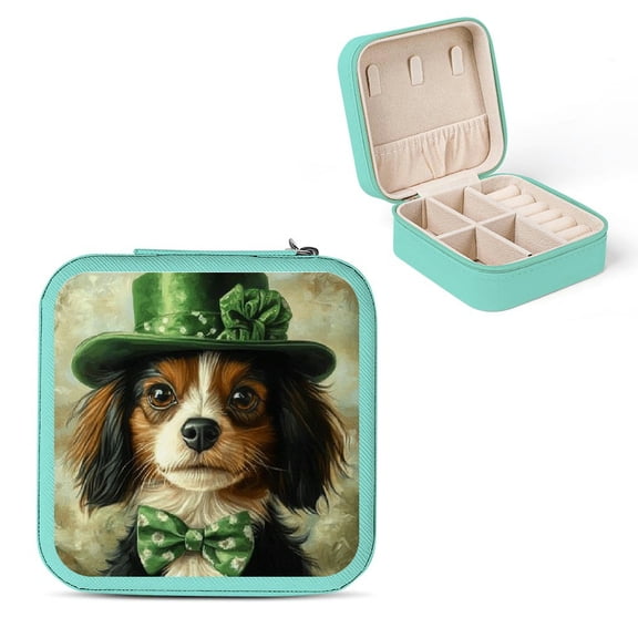 ZFLMY Dog in Costume Mini Travel Jewelry Case with Multiple Storage Spaces and Zipper Closure for Necklace, Ring, Earring - Bridesmaid Gift Green