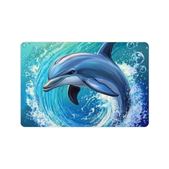 ZFLMY Dolphin Wave Bubbles Fast Absorption Bath Mat Home Decor 24x16in