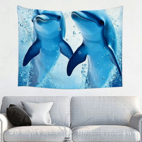 ZFLMY Dolphins Water Bubbles Print Wall Hanging Tapestry 4 Sizes 40x30in