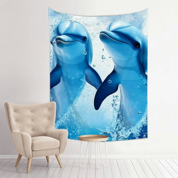 ZFLMY Dolphins Water Bubbles Wall Art Tapestry 100% Polyester Home Decor 30*40in