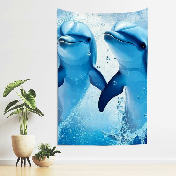 ZFLMY Dolphins Water Bubbles Wall Art Tapestry 100% Polyester Home Decor 40*60in