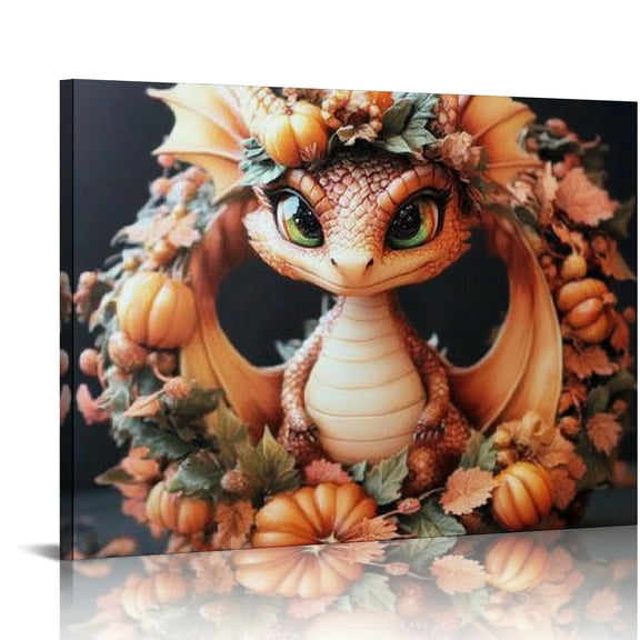 ZFLMY Dragon Wreath Pumpkin Canvas Print Wall Decorations Halloween Art Modern Prints Ready To Hang Home Decor 20x16in