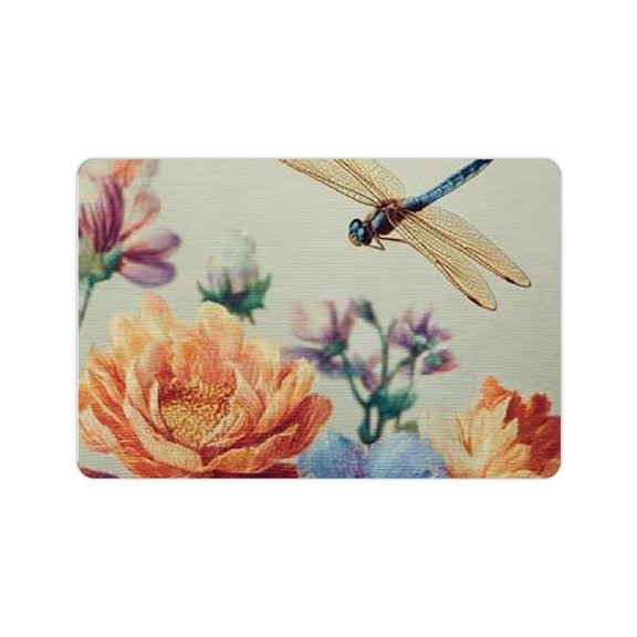ZFLMY Dragonfly Bouquet Flowers Bath Mat Quick Drying Eco-Friendly 24x16in