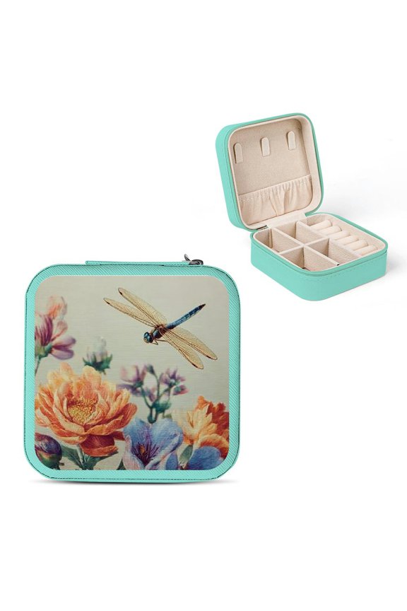 Dragonfly Bouquet Flowers Travel Jewelry Box for Necklaces Rings Green