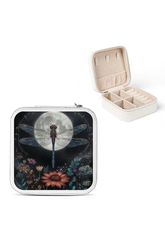 Dragonfly Flower Full Moon Jewelry Storage Box for Women White