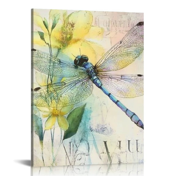 ZFLMY Dragonfly Flower Print Canvas Wall Art Home Decor 12x16 16x20in