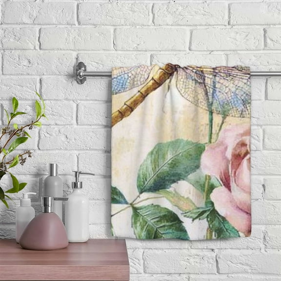 ZFLMY Dragonfly Flower Rose Modern Decorative Tea Towels, 100% Polyester for Bathroom Hotel Gym and Spa, Funny Kitchen Towels for Kitchens, Bathrooms, Showers, 29.5x13.8 Inches 29.5x13.8in