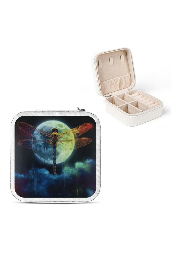 Dragonfly Full Moon Travel Jewelry Box for Necklaces Rings Earrings White