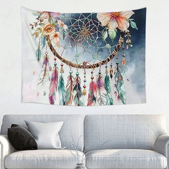 ZFLMY Dream Catcher Feathers Flowers Tapestry Home Decor 100% Polyester Wall Art Tapestry for Decorative Wall Hanging Bedroom Living Room Decoration 40x30in