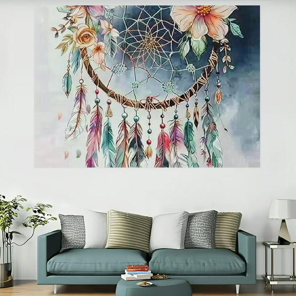 ZFLMY Dream Catcher Feathers Flowers Tapestry Home Decor 100% Polyester Wall Art Tapestry for Decorative Wall Hanging Bedroom Living Room Decoration 60x40in