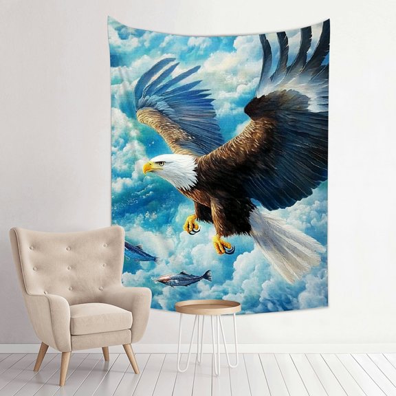 ZFLMY Eagle Clouds Fish Wall Hanging Tapestry 100% Polyester Home Decor 30*40in